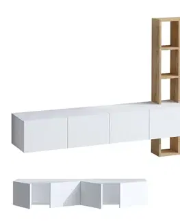 TV stolíky INDY závesný TV stolík s regálom, biela/dub