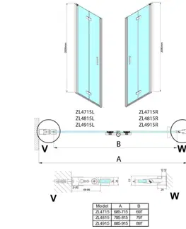 Sprchovacie kúty POLYSAN - ZOOM sprchové dvere skladacie 900 lavé, číre sklo ZL4915L