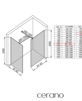 Sprchovacie kúty CERANO - Sprchová zástěna Walk-in Onyx T L/P - 8 mm - hranatá vzpěra - chrom, transparentní sklo - 100x50x200  CER-8050BD2564