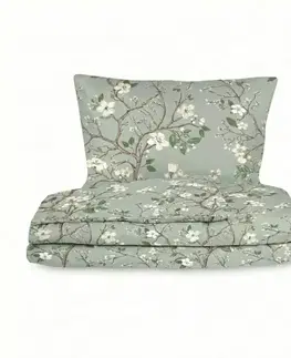 Obliečky Kvalitex Saténové obliečky Jar zelená, 140 x 220 cm, 70 x 90 cm