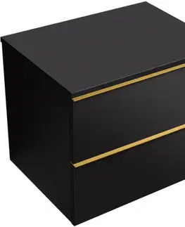 Kúpeľňový nábytok CERANO - Kúpeľňová skrinka Velora - čierna matná, úchytka zlatá + doska pod umývadlo Navira Slim - 18 mm - 60x54,8x46,5 CER-664792