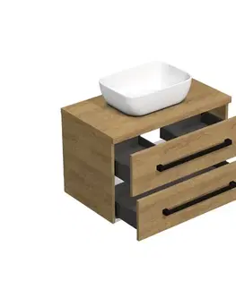 Kúpeľňový nábytok Kúpeľňová skrinka s čiernou úchytkou a krycou doskou SAT Cube Way 80x47, 5x46 cm dub Hickory mat CUBE46C803DH45 CUBE46C803DH45