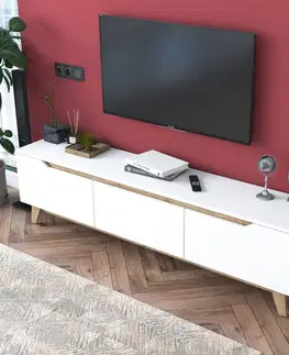 TV stolíky DAHOMAN televízny stolík na nožičkách, biela/orech