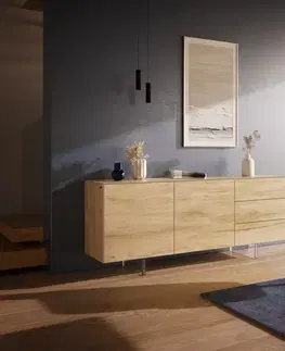 Komody DELIFE Komoda Cuor 180 cm keramika Laminam® Sabbia dubová farba 2 dvierka 3 zásuvky podstava závesná akrylové sklo