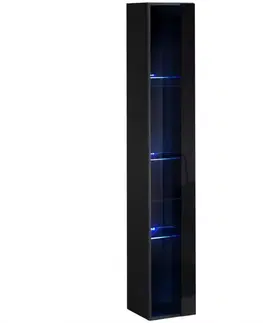 Vitríny v podkrovnom štýle Závesná skrinka Switch Sklo WW1 čierna +LED