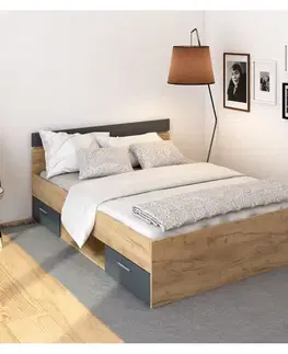 Postele KONDELA Michigan New 140 posteľový rám s úložným priestorom dub artisan / grafit