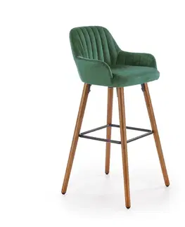 Barové stoličky HALMAR H-93 barová stolička tmavozelená / orech