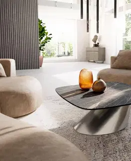 Konferenčné stolíky DELIFE Konferenčný stolík Edge zaoblený 90x90 cm keramika Laminam® Noir Desir hnedá konis nerezová oceľ kefovaná