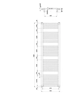 Radiátory do kúpeľne AQUALINE - ORBIT vykurovacie teleso s bočným pripojením 450x1680 biela ILO64T