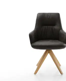 Jedálenské stoličky DELIFE Jedálenská stolička Zelia-Flex s opierkami mikrovlákno antracitová vintage drevená podstava hranatá prírodná 180° otočná vrecková pružina