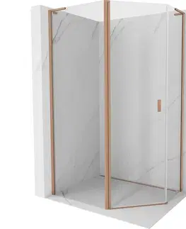 Sprchovacie kúty MEXEN/S - Mist Lsprchovací kút päťboký krídlový asymetrický 100x80, transparent, meď kartáčovaná 8A8L-100-080-65-00
