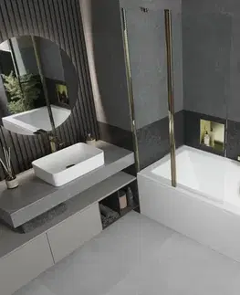 Sprchové dvere MEXEN/S - Cube obdĺžniková vaňa 180 x 80 cm s panelom + vaňová zástena 100, transparent, zlatá 550518080X9410115000