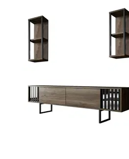 Konferenčné stolíky Televízny stolík s policami Chrome Walnut and Black