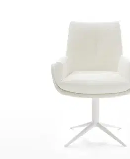 Jedálenské stoličky DELIFE Jedálenská stolička Clea-Flex bouclé mäkký béžový biely krížová podstava 360° otočný hojdacia funkcia