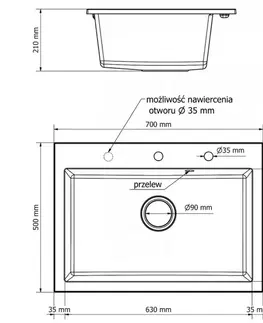 Kuchynské drezy MEXEN/S MEXEN/S - Elix granitový drez 1-miska 700 x 500 mm, sivý, sifón zlatá 6526701005-71-G