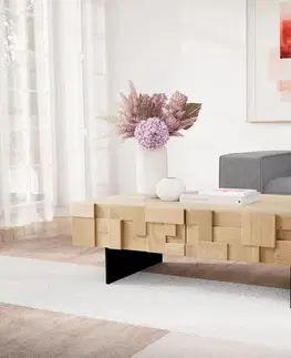 Konferenčné stolíky DELIFE Konferenčný stolík Puzzle 120 cm 4 zásuvky dub prírodný podstava závesná kov čierna