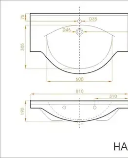 Umývadlá Nábytkové umývadlo Naturel Pro 81x50 cm otvor pre batériu uprostred HA5680 HA5680