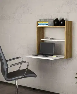 Písacie stoly TOP skrinkový písací stôl, biela/orech