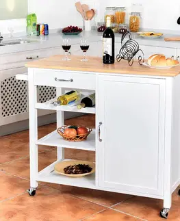 Servírovacie stolíky KONDELA Robins servírovací stolík na kolieskach biela / prírodná