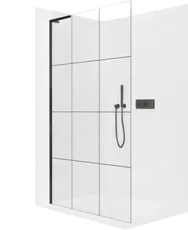 Sprchové dvere CERANO - Sprchová zástena Walk-in Onyx L-ľavá vzpera - 8 mm - čierna matná, industriálne sklo - 110x200 CER-8050BD1323