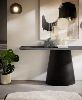 Konzolové stolíky DELIFE Konzolový stolík Edge zaoblený 180×40 cm keramika Laminam® Nero Greco antracitová Conos kov čierna