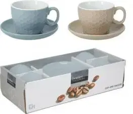 Hrnčeky a šálky Kinekus Šálka s podšálkou 200 ml 4+4 sada kameninová, mix farieb