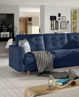 Sedacie súpravy NABBI Aveza 3+1 rozkladacia sedacia súprava tmavomodrá / vzor