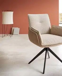 Jedálenské stoličky DELIFE Otočná jedálenská stolička Nela-Flex zmiešané materiály tmavobéžová krížová podstava široká čierna otočná o 360°