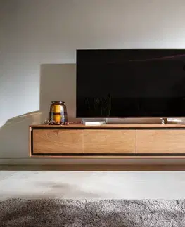 Televízne stolíky DELIFE TV stolík Stonegrace 200 cm akácia prírodná 4 dvierka kamenná dyha závesný
