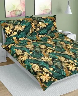 Obliečky Bellatex Bavlnené obliečky Monstera zelené, 140 ×200, 70 × 90 cm