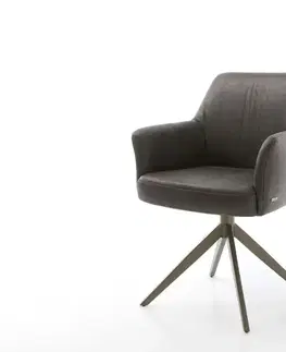 Jedálenské stoličky DELIFE Otočná jedálenská stolička Xana-Flex s opierkami mikrovlákno antracit vintage krížová podstava široká titanový efekt 360° otočná hojdacia funkcia vrecková pružina
