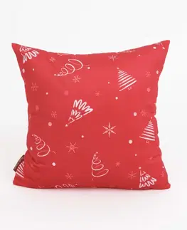 Dekoračné obliečky MKLozkoviny.sk Vianočná obliečka na vankúš Velvet 40 × 40 cm - Vločky a stromčeky červené-  -