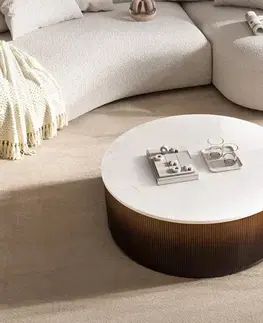 Konferenčné stolíky DELIFE Konferenčný stolík Fiorano 90x90 cm mramor biela kov zlatý Fusion Finish