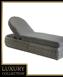 Záhradné lehátka DEOKORK Ratanová lehátko polohovateľné vr. polstrovanie 198 x 68 cm BORNEO LUXURY (sivá)