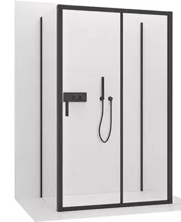 Sprchovacie kúty CERANO - Trojstenný sprchovací kút Varone LINE UL/P - 6 mm - čierna matná, transparentné sklo - 90x70x195 - posuvný CER-DY505B-9097