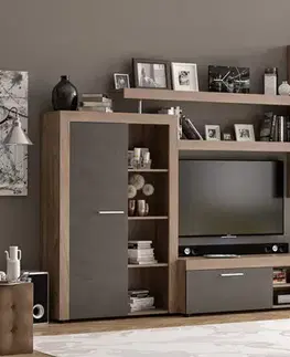 Obývacie steny LEANS obývacia zostava, dub tabako-antracit