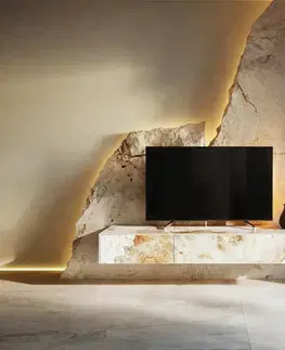 Televízne stolíky DELIFE TV stolík Cuor 150 cm keramika Minas Melange bielo-béžová 1 výklopné dvierka 1 zásuvka závesné