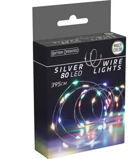 Vianočné dekorácie Svetelný drôt Silver, 4 m, 80 LED, farebná, na batérie