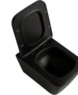 Záchody CERANO - WC závesné Forte, Vortex - vírové splachovanie + Slim/SoftClose sedátko - čierna matná - 52x35 CER-680368