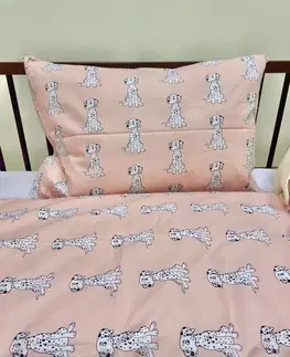 Detské obliečky Obliečky bavlnené detské Psík ružový TiaHome - Detský set 130x90cm + 65x45cm