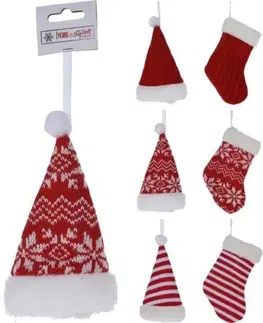 Vianočné ozdoby Kinekus Ozdoba závesná čiapka/ponožka/rukavica 8x15 cm textil mix
