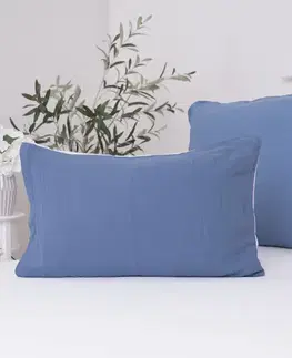 Dekoračné obliečky MKLozkoviny.sk Mušelínová obliečka na vankúš 40 x 60 cm - Alexia Duo - modrá/krémová-  -