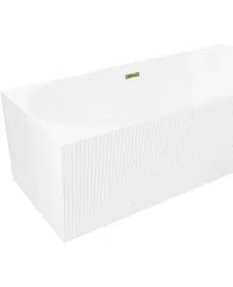 Vane MEXEN/S - Silo voľne stojaca rohová vaňa ľavá reliéf 150 x 75, biela, sifón a prepad zlatá 52891507500L-50