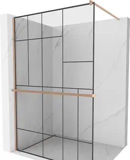 Sprchové dvere MEXEN/S - Kioto+ Sprchová zástena s poličkou WALK-IN 70 x 200, čierna vzor, meď kartáčovaná 800-070-121-65-78