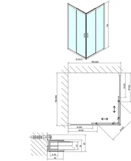 Sprchové dvere POLYSAN - EASY štvorcová sprchová zástena 800x800, číre sklo EL5215