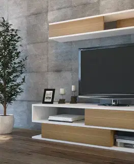 Obývacie steny TV skrinka / Obývacia stena Sims - White, Teak