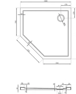 Vane MEXEN - Flow päťboká sprchová vanička slim 100 x 100, biela lesk 46P101010