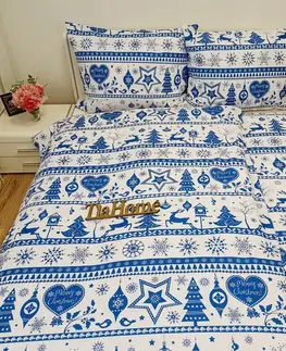 Obliečky Obliečky bavlnené Vianočné obliečky Sobíky bielo-modré TiaHome - 1x Vankúš 90x70cm, 1x Paplón 140x200cm