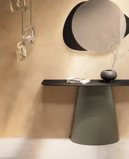 Konzolové stolíky DELIFE Konzolový stolík Edge zaoblený tvar 140×40 cm keramika Laminam® Noir Desir hnedá kov titánová farba