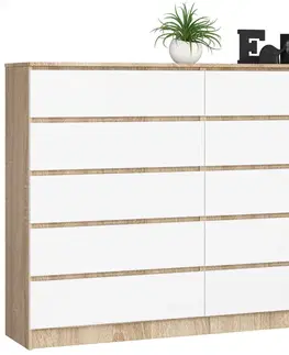 Komody a skrinky Moderná, široká a vysoká komoda, FREEZ160, dub Sonoma / biela